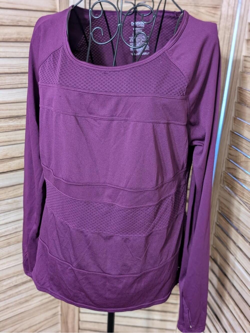 Danskin Now Shirt Top Women's Size L Purple Long Sleeve Athletic Drimore